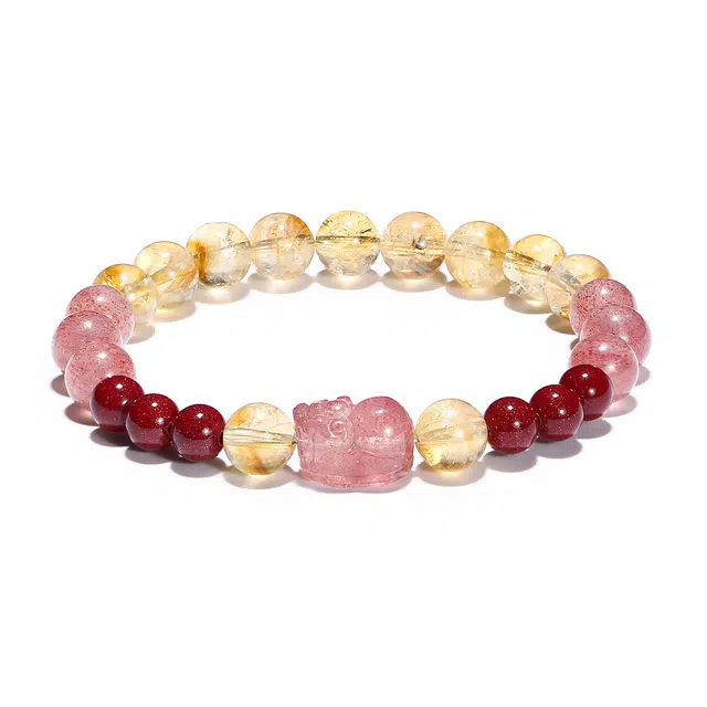 【普陀山官方已过香】 普陀山文创 高级感草莓晶招财吞金瑞兽貔貅接正财好运国潮黄塔晶紫金砂转运珠#好运 黄水晶 手串 男女同款情侣款