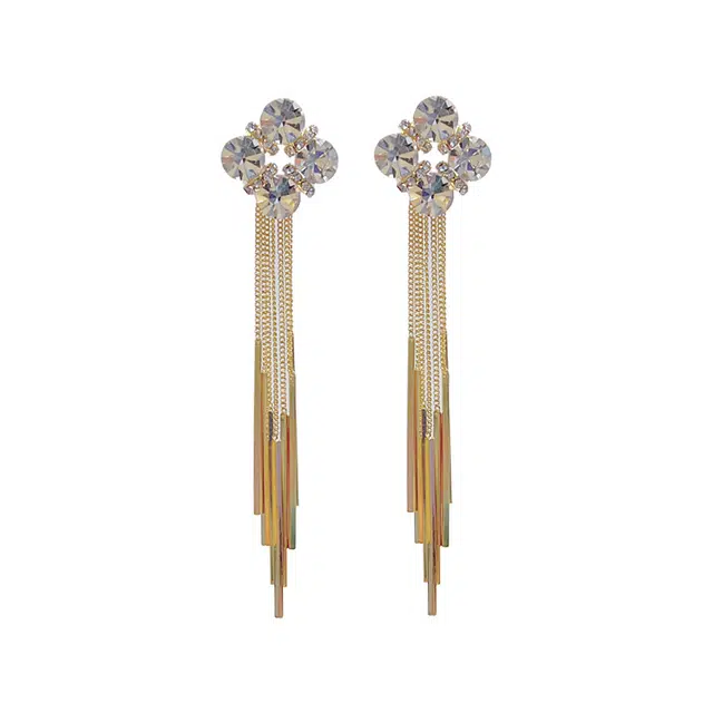 双生恋 长款流苏镶钻耳扣小众设计感百搭时尚精致日常通勤约会耳饰轻奢高级感 铜 耳环 女款