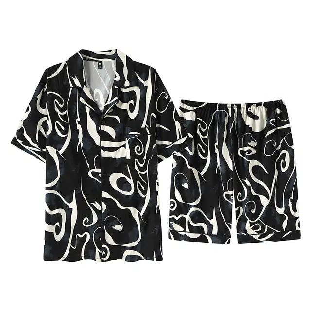 好福份 时尚简约亲肤短袖上衣凉感五分裤夏季睡衣套装 男款