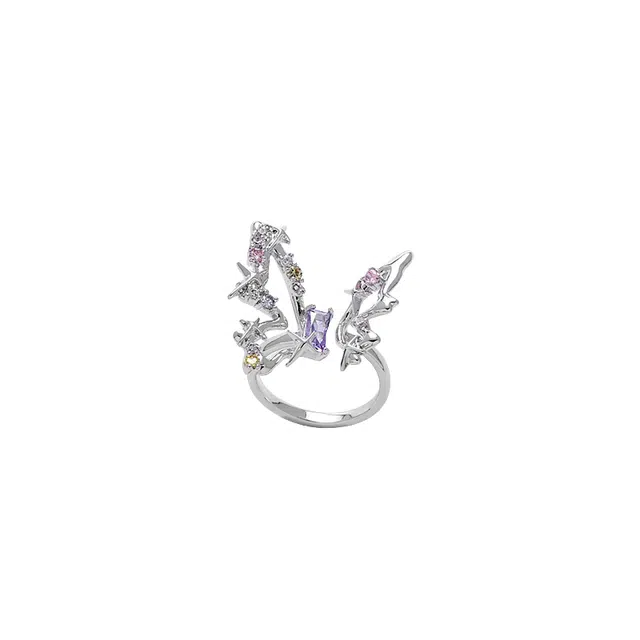 暖瞳 浪漫精致甜酷蝴蝶复古轻奢小众设计精致百搭高级感复古风开口食指戒 合金+锆石+玻璃 戒指 女款