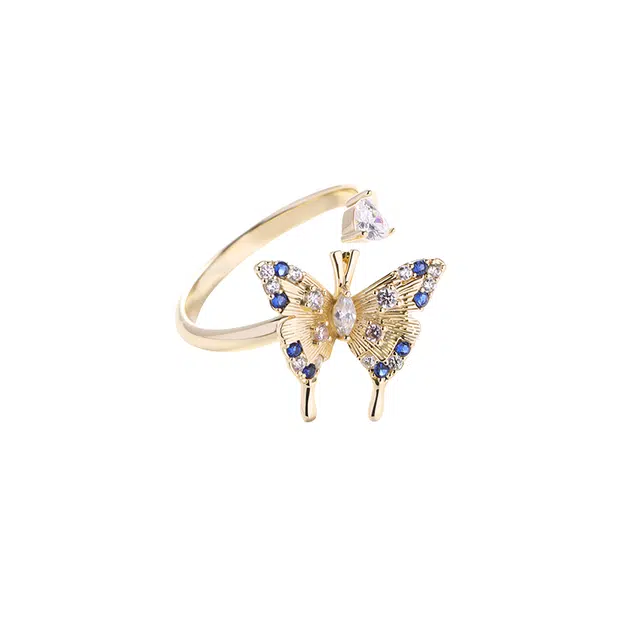 暖瞳 金色蝴蝶精致高级感璀璨设计独特重工金属肌理开口指环 合金 戒指 女款