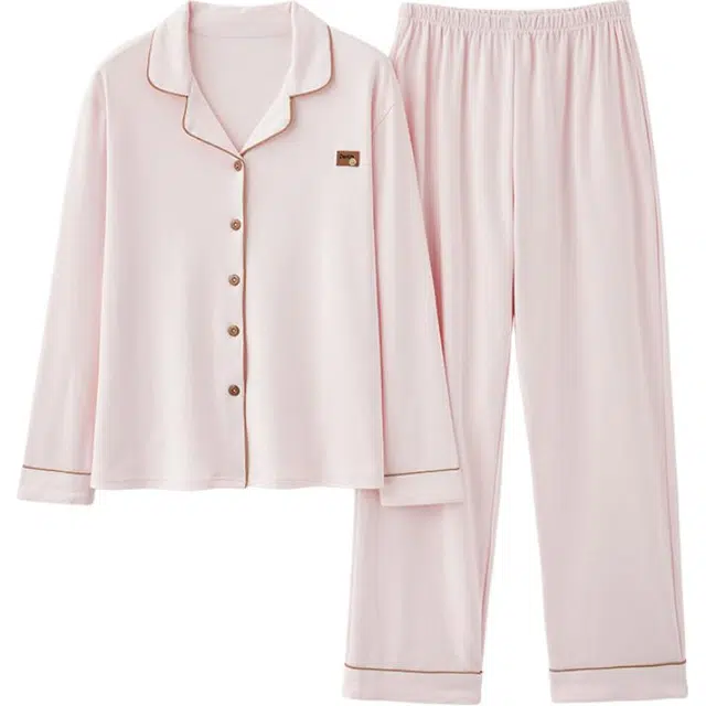 睦隆世家 纯棉可外穿长袖纯色大码家居服睡衣套装 女款