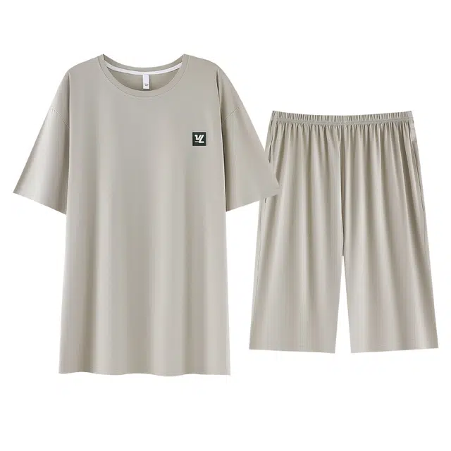 睦隆世家 简约短袖短裤宽松薄款冰丝凉感大码家居服睡衣套装 男款