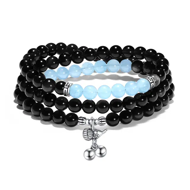 【普陀山官方已过香】 普陀山文创 小众设计本命转运珠好运连连幸运守护国潮铃铛富贵报喜#好运 黑曜石 手串 男女同款情侣款