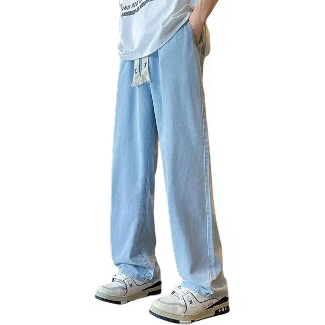 法文箱子 垂感舒适清爽解热阔腿裤简约纯色复古慵懒百搭牛仔裤 男款