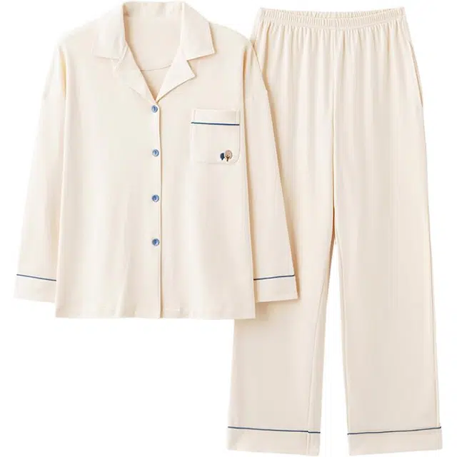 睦隆世家 纯色纯棉长袖可外穿家居服睡衣套装 女款