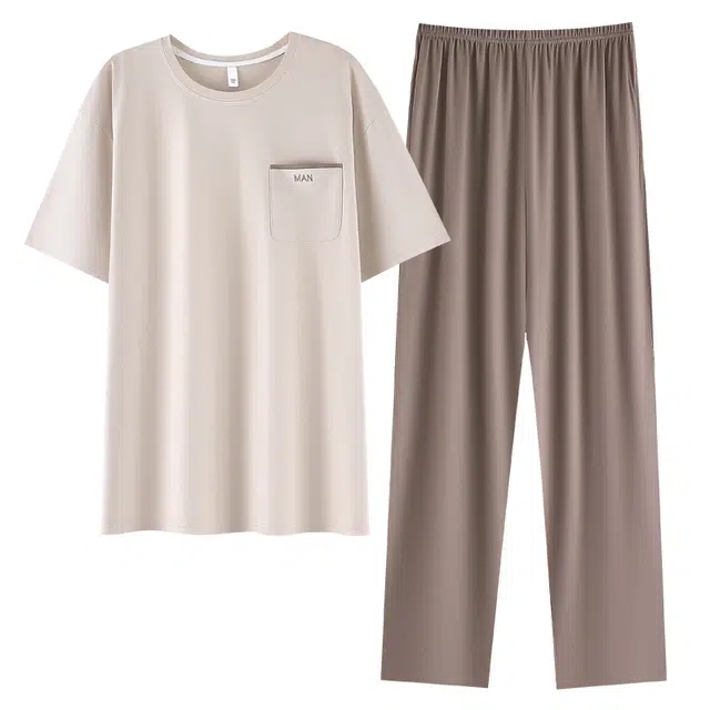 睦隆世家 莫代尔短袖长裤薄款冰丝凉感大码夏款家居服睡衣套装 男款