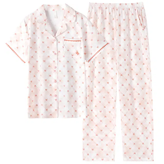 睦隆世家 莫代尔薄款短袖长裤开衫凉感家居服睡衣套装 女款