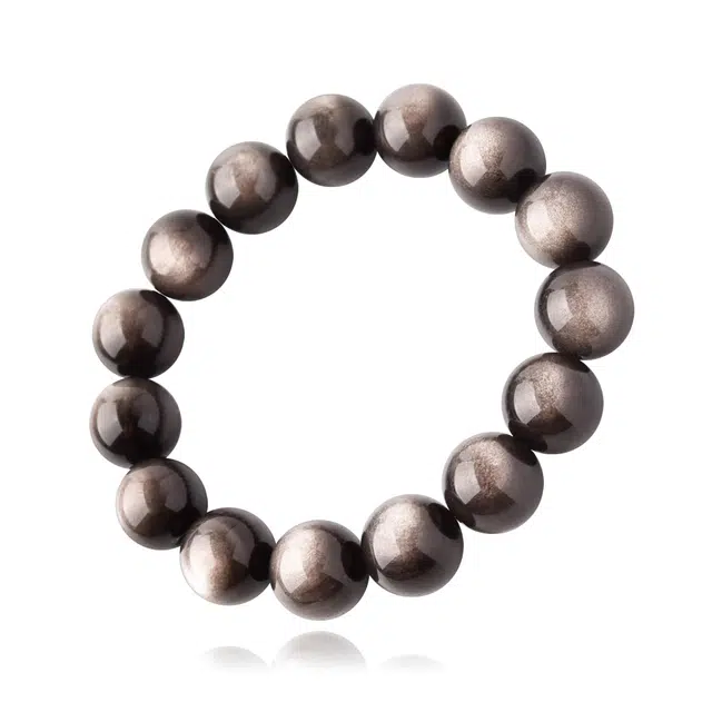 谧月珠宝 新中式国风系列银光圆珠手链国潮招财纳福转运珠大气高级感霸气酷潮精品小众手饰好运天然 黑曜石 手串 男女同款情侣款