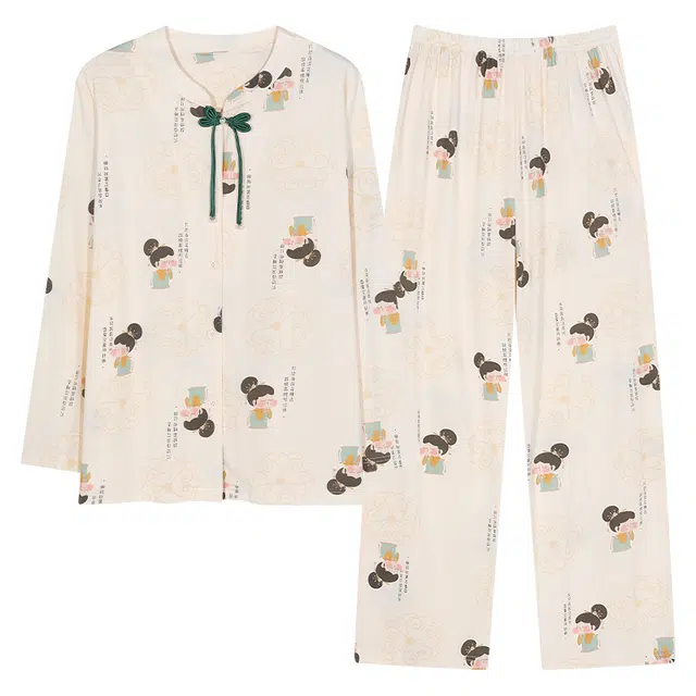 睦隆世家 新中式长袖开衫国风天丝棉长袖家居服高级感睡衣套装 女款