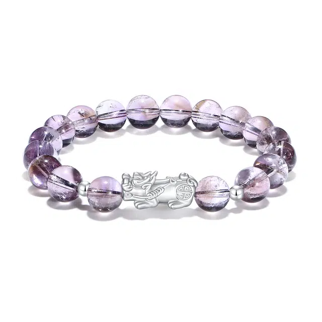 普陀山文创 新中式紫定发财转运珠能量国潮风 貔貅富婆百搭手饰#好运 紫水晶 手串 男女同款情侣款