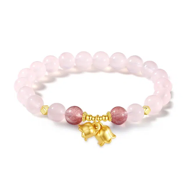 普陀山文创 新中式铃语花香浪漫草莓晶招桃花爱情美满转运珠#好运 礼盒装 粉水晶 手串 男女同款情侣款