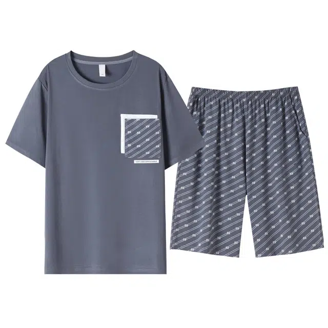 睦隆世家 凉感棉绸莫代尔短袖短裤家居服薄款冰丝睡衣套装 男款