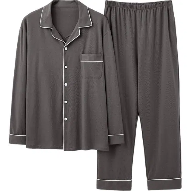 睦隆世家 长袖纯棉纯色家居服睡衣套装 男款