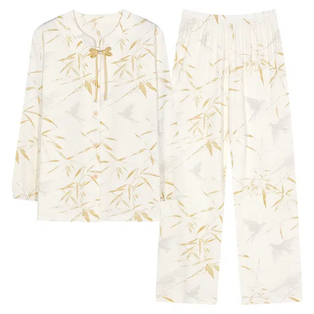 睦隆世家 中国风高级感天丝棉圆领长袖长裤家居服睡衣套装 女款