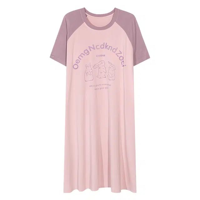 好福份 带胸垫休闲短袖简约字母印花睡裙 女款