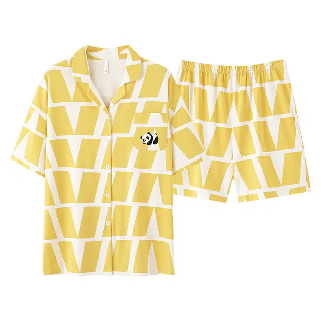 怡吾色 舒适亲肤透气短袖短裤简约清新印花情侣款睡衣套装 男女同款