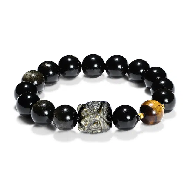 【普陀山官方已过香】 普陀山文创 遍地生财吉祥如意国潮聚财纳福简约本命年转运珠福运接财#好运 黑曜石 玉石手串 男女同款情侣款