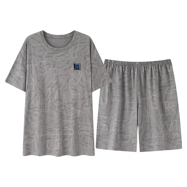 夏芬妍 亲肤舒适字母满印纯棉圆领家居服柔软休闲短袖短裤时尚可外穿睡衣套装 男款