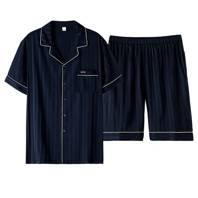 睦隆世家 薄款家居服短袖上衣两件套五分裤夏季睡衣套装 男款