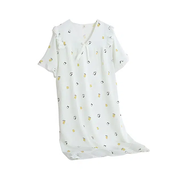 缪斯的诱惑 蝴蝶结中长款遮肉显瘦大码短袖睡裙 女款