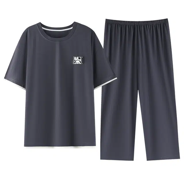 睦隆世家 薄款短袖七分裤家居服可外穿纯色睡衣套装 女款