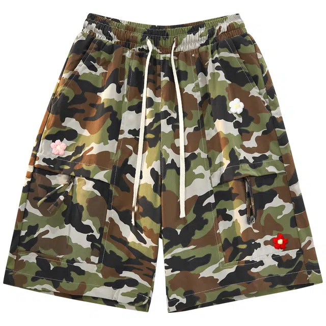 帕丁顿熊 基础简约日系复古迷彩大口袋户外运动宽松五分休闲工装短裤 男女同款