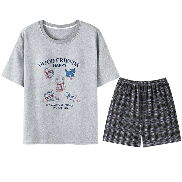 向薇 莫代尔可爱卡通短袖短裤家居服睡衣套装 女款