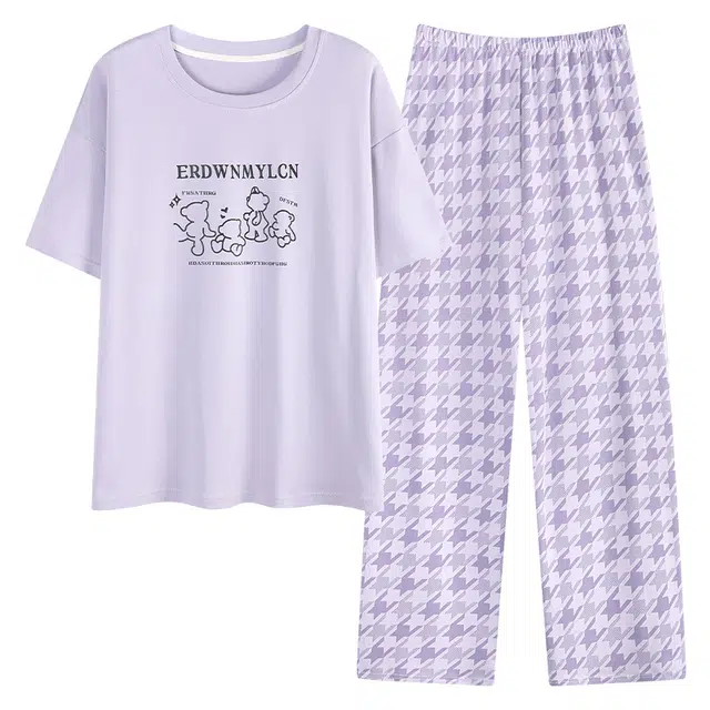 睦隆世家 短袖长裤可出门外穿家居服纯棉睡衣套装 女款