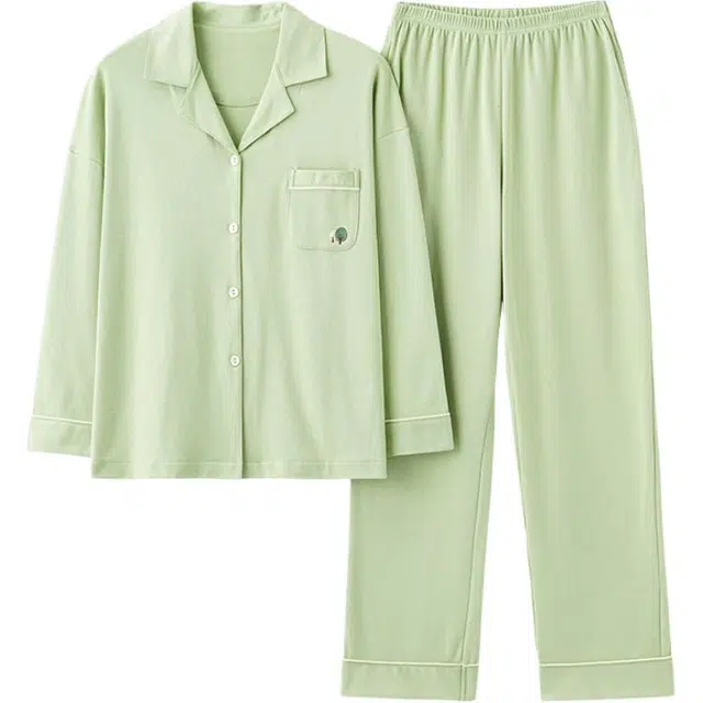 睦隆世家 纯色纯棉舒适长袖长裤可外穿家居服睡衣套装 女款