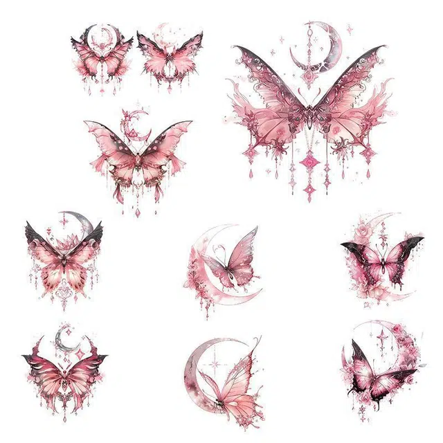 计轩  蝴蝶彩色唯美粉色甜酷纹身贴 持久清新