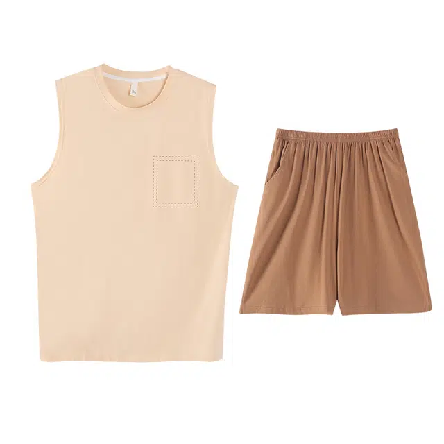 顶瓜瓜 休闲简约家居服无袖五分裤夏季睡衣套装 男款