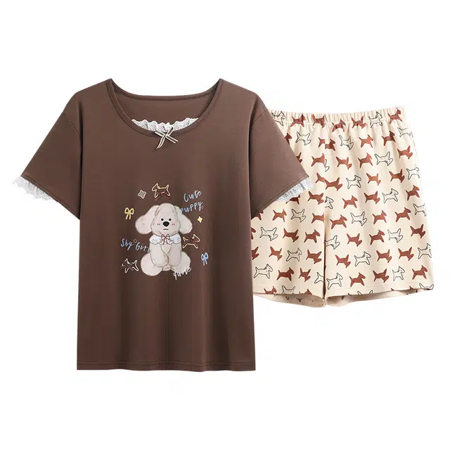 睦隆世家 短袖短裤卡通加大码家居服睡衣套装 女款