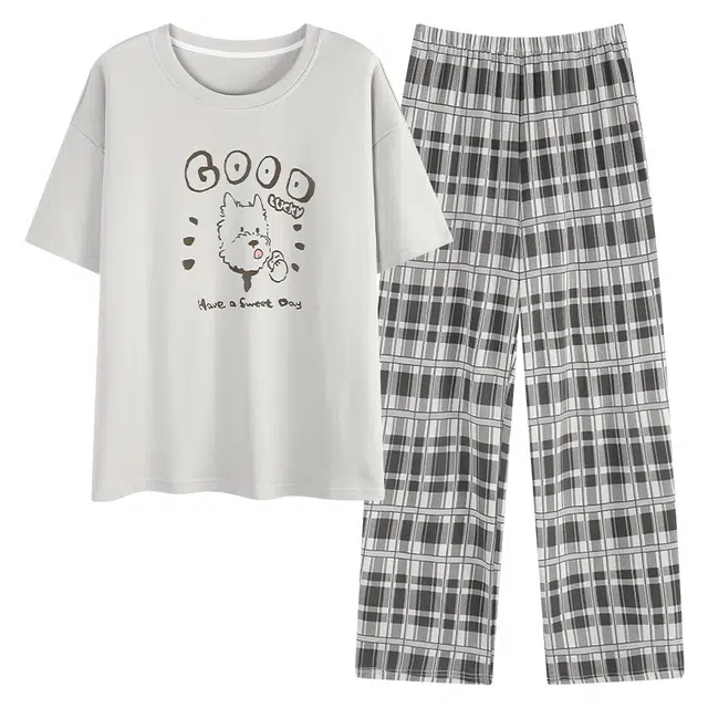 睦隆世家 可出门外穿舒适家居服纯棉短袖长裤春夏季睡衣套装 女款