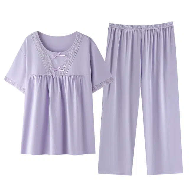 睦隆世家 短袖七分裤薄款家居服冰丝夏季睡衣套装 女款