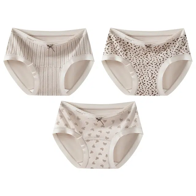 二三二三 豹纹设计甜酷少女不卡档不夹臀无痕裸感三角裤抑菌透气亲肤美式复古时尚百搭内裤 女款 组合装