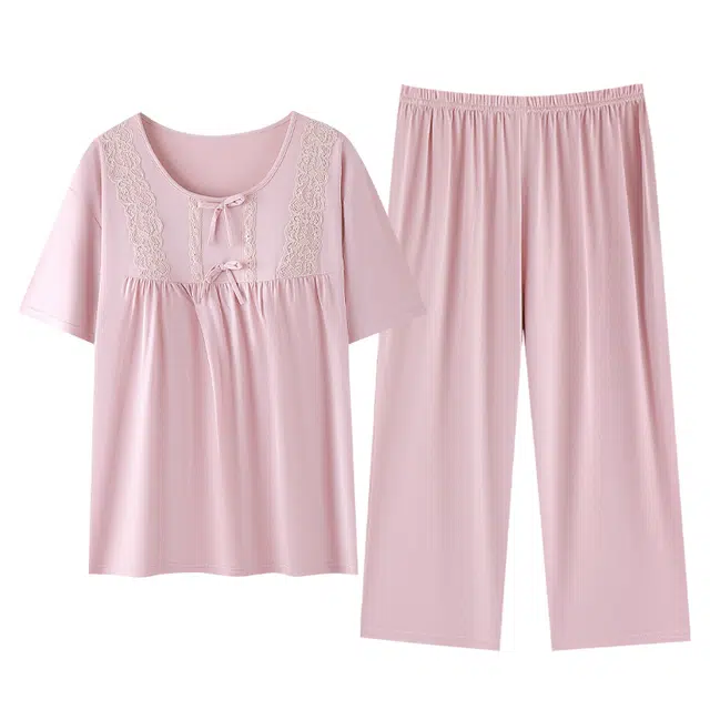 睦隆世家 短袖薄款七分裤家居服冰丝夏季睡衣套装 女款