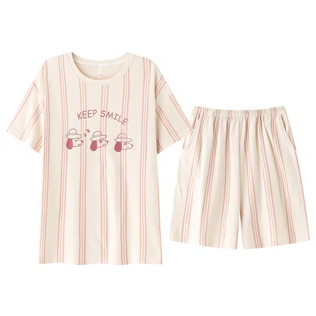 俏韵 圆领纯棉短袖三分裤休闲时尚家居服可外穿春夏季睡衣套装 女款