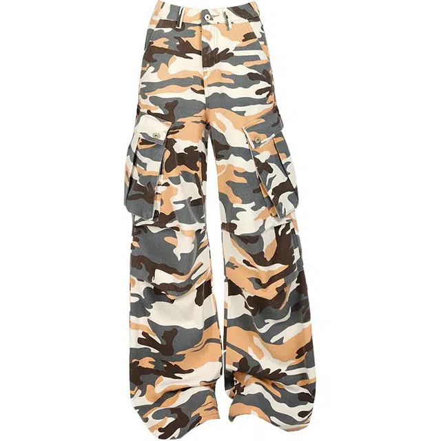 拾籍 美式街头时尚辣妹废土休闲裤迷彩牛仔裤 女款