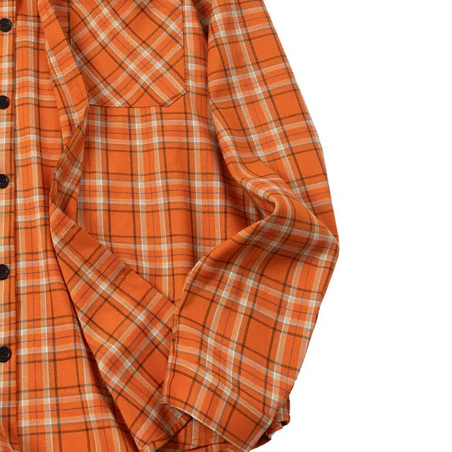 欧路得 美式橙色格纹长袖男女夏季宽松多巴胺情侣衬衣百搭休闲外套衬衫 男款
