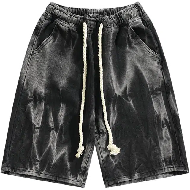 北极绒 扎染牛仔夏季中腰五分裤睡裤 男款