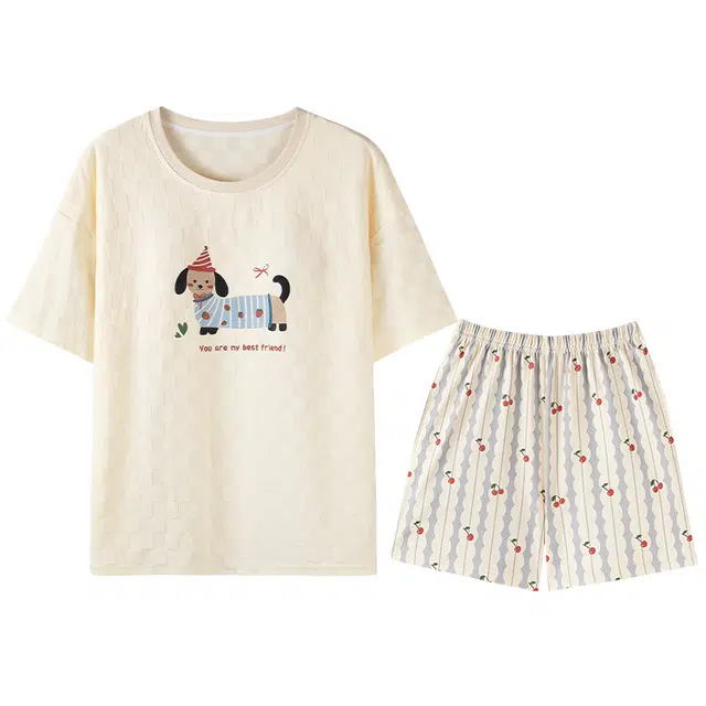 向薇 纯棉短袖短裤卡通套头网红风可外穿家居服睡衣套装 女款