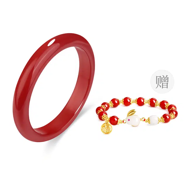 老凤祥 赤红贵妃镯 中国红新中式江南风 国潮吉祥古色古香汉服旗袍经典色 百搭高级感轻奢风 玛瑙 手镯 女款