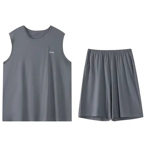 顶瓜瓜 字母透气休闲简约无袖五分裤家居服夏季睡衣套装 男款