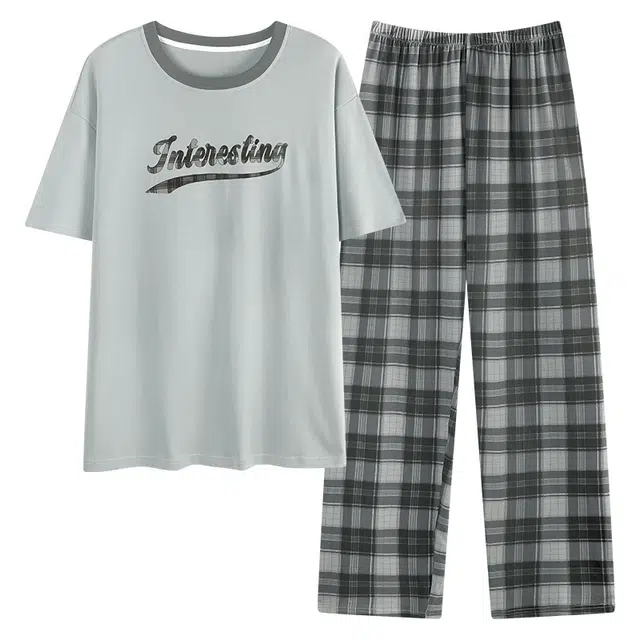 睦隆世家 短袖长裤简约舒适家居服睡衣套装 男款