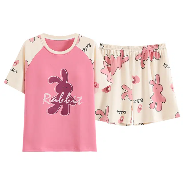 睦隆世家 休闲短袖甜美家居服带胸垫可外穿睡衣套装 女款