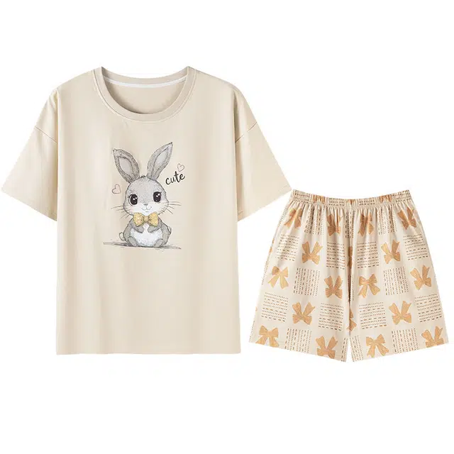 向薇 圆领透气休闲卡通短袖短裤可外穿舒适睡衣套装 女款