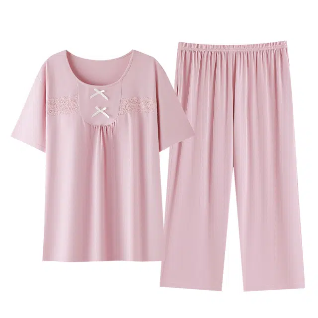 睦隆世家 短袖七分裤薄款冰丝纯色家居服夏季睡衣套装 女款