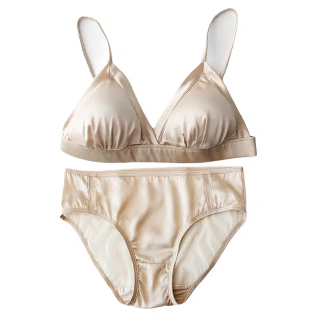 潞优野 高级感缎面真丝法式薄款三角杯小胸桑蚕丝内衣裤套装 女款