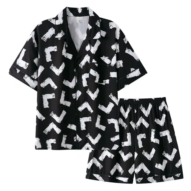 好福份 韩式风时尚简约风复古满印睡衣套装 男款